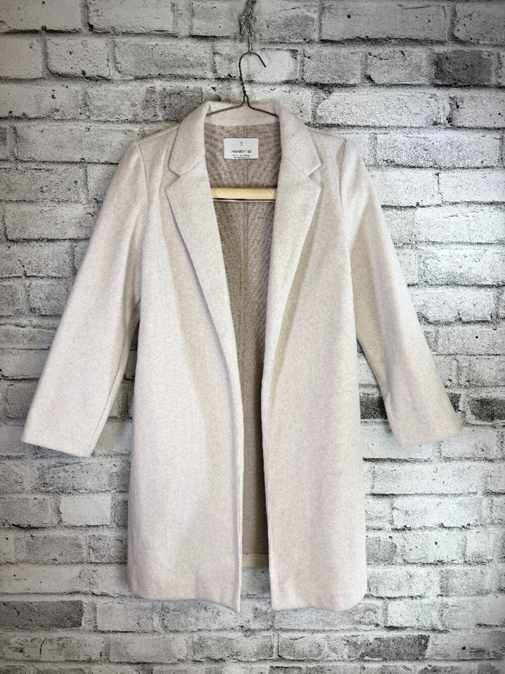 Stradivarius Women Small Beige Oatmeal Open Front Lapel Coatigan Jacket